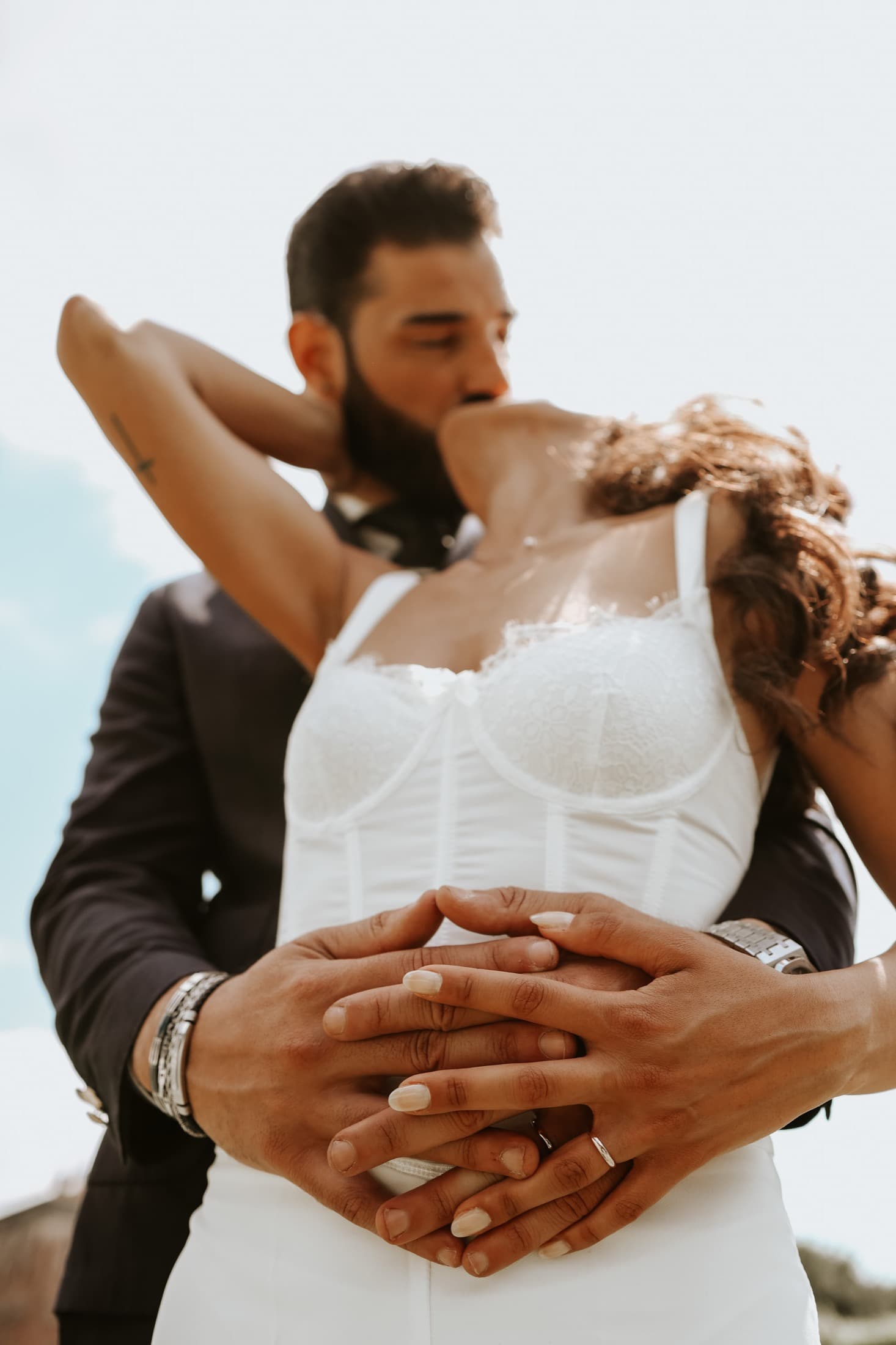 Close embrace between newlyweds