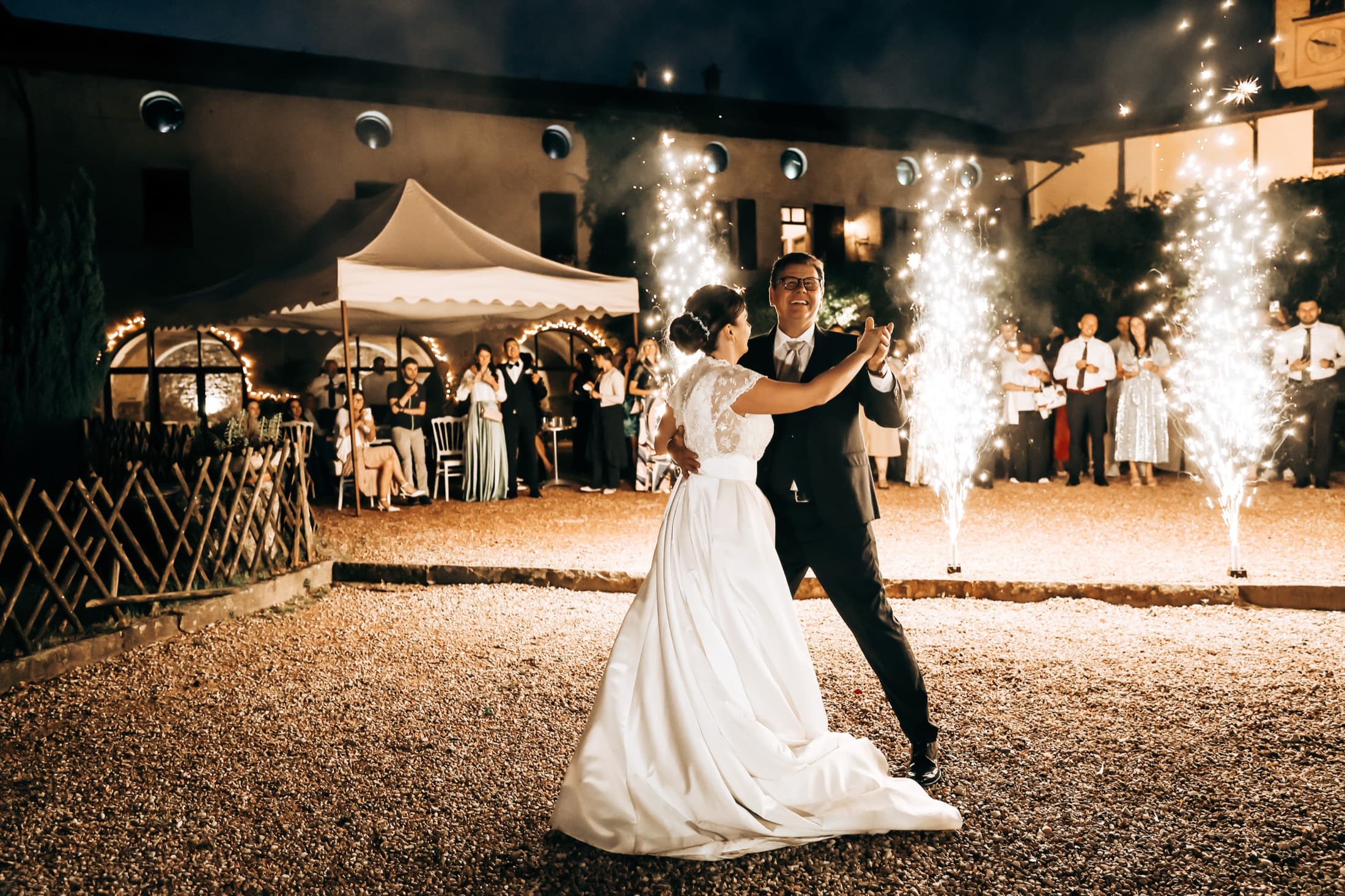 First dance under sparkler fountains
